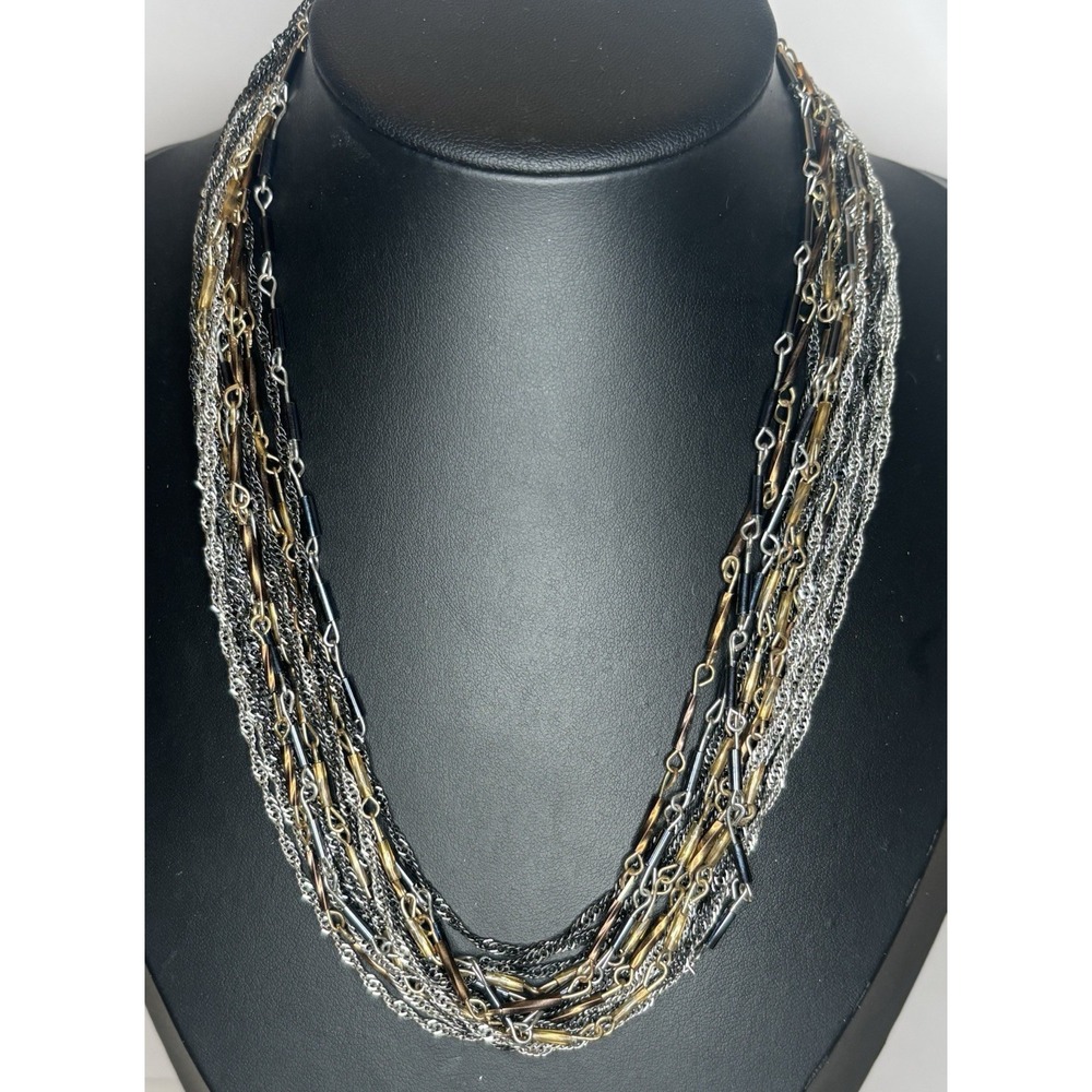 Vintage Y2K Multi Chain Necklace New York & Company Silver Black Copper Tone 20"